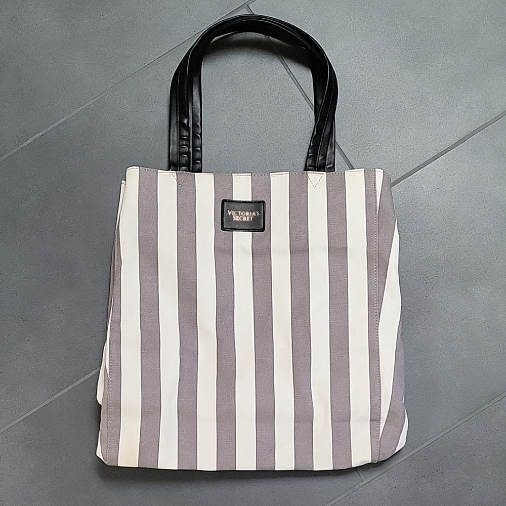 Victoria's Secret Striped Tote Bag - White and Gray